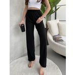 Kadın Siyah Yüksek Bel Fitilli Bol Paça Günlük İnce Eşofman Altı Pijama XL