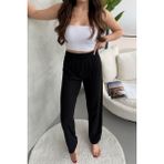 Kadın Siyah Yüksek Bel Fitilli Bol Paça Günlük Ince Eşofman Altı Pijama