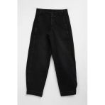Kadın Siyah Yüksek Bel Wide Leg Barrel Fit Jean Pantolon