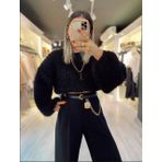 Kadın Siyah Yumoş Örme Crop Kazak