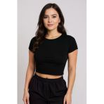 Kadın Siyah Yuvarlak Yaka Yarım Kol Crop Top Bluz – Şık, Rahat Ve Kolay Kombinlenebilir
