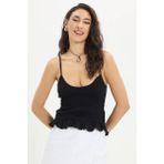 Kadın Slim Fit Dar Kesim %100 Pamuk Askılı Büzgülü V Yaka Siyah Bluz