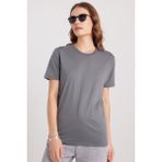 Kadın Slim Fit Dar Kesim %100 Pamuk Yumuşak Dokulu Gri Bisiklet Yaka Tişört