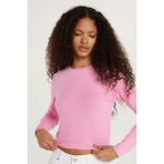 Kadın Slim Fit Dar Kesim Bisiklet Yaka Pembe Bluz