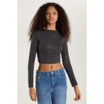 Kadın Slim Fit Dar Kesim Bisiklet Yaka Sırt Detaylı Antrasit Bluz