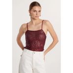 Kadın Slim Fit Dar Kesim Bordo Sıfır Kol U Yaka Bluz