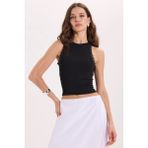 Kadın Slim Fit Dar Kesim Halter Yaka Kolsuz Dantel Detaylı Siyah Atlet Bluz