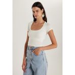 Kadın Slim Fit Dar Kesim Kısa Kollu U Yaka Ekru Bluz