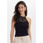 Kadın Slim Fit Dar Kesim Kolsuz Bİsiklet Yaka Dantelli Sırt Detaylı Siyah Bluz