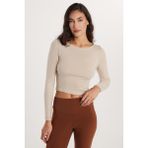 Kadın Slim Fit Dar Kesim Modal Kumaş Uzun Kollu Bisiklet Yaka Taş Rengi Bluz