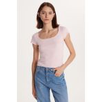 Kadın Slim Fit Dar Kesim Pamuklu Kısa Kollu U Yaka Pembe Bluz