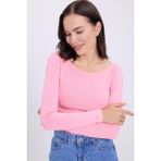 Kadın Slim Fit Dar Kesim Pamuklu Modal Kumaş Uzun Kollu Kayık Yaka Pembe Bluz