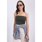 Kadın Slim Fit Dar Kesim Pamuklu Straplez Haki Bluz