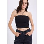 Kadın Slim Fit Dar Kesim Pamuklu Straplez Siyah Bluz