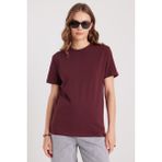 Kadın Slim Fit Dar Kesim Pamuklu Yumuşak Doku Likralı Esnek Kumaş Basic Bordo Bisiklet Yaka Tişört