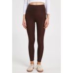 Kadın Slim Fit Dar Kesim Scuba Kumaş Beli Lastikli Kahverengi Tayt