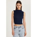 Kadın Slim Fit Dar Kesim Sıfır Kol Fitilli Modal Kumaş Lacivert Bluz