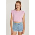Kadın Slim Fit Dar Kesim Sıfır Kollu Bisiklet Yaka Pembe Bluz