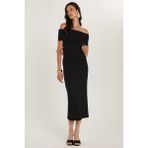 Kadın Slim Fit Dar Kesim Straplez Siyah Midi Boy Elbise