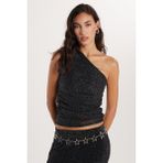 Kadın Slim Fit Dar Kesim Tek Omuz Askılı Siyah Bluz