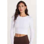 Kadın Slim Fit Dar Kesim Uzun Kollu Bisiklet Yaka Beyaz Bluz