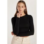 Kadın Slim Fit Dar Kesim Uzun Kollu Bisiklet Yaka Siyah Bluz