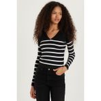 Kadın Slim Fit Dar Kesim V Yaka Çizgili Bluz