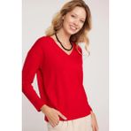 Kadın Slim Fit Dar Kesim Viskonlu Kumaş V Yaka Kırmızı Bluz
