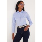 Kadın Slim Fit Dar Kesim Vucüda Oturan Uzun Kollu Gizli Düğme Detaylı Mavi Basic Gömlek