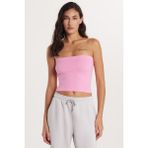 Kadın Slim Fit Pamuklu Straplez Düz Pembe Bluz