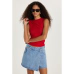 Kadın Slim Fit Sıfır Kol Düz Bisiklet Yaka Kırmızı Bluz