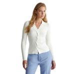Kadın Slim Fit Uzun Kollu V Yaka Beyaz Kazak WF4016MS49I-10701