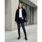 Kadın Slimfit Peluş, Polar, Düğmeli, Teddy Gömlek Yaka, Cepli, Sıcak Tutucu Yumuşak Kışlık Ceket - Siyah