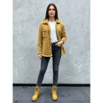 Kadın Slimfit Peluş, Polar, Düğmeli, Teddy Gömlek Yaka, Cepli, Sıcak Tutucu Yumuşak Kışlık Ceket - Taba - XL