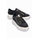 Kadın Sneaker Kadife Desenli Gold Detaylı Kalın Tabanlı Spor Ayakkabı Lilium Siyah