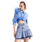 Kadın Snow Kot Rengi 3S5-4 Volanlı Süper Mini%100 Koton Denim Etek Snow Kot Rengi 34