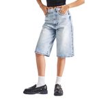Kadın Snow Kot Rengi 4S5-3 Maxi Boy Kemer Detaylı%100 Koton Yüksek Bel Uzun Denim Şort Bermuda Snow Kot Rengi 36