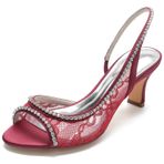 Kadın Solid Rhinestones Yüksek Topuklu Stiletto Düğün Parti Saten Elbise Ayakkabıları Üzerinde Kayma, bordo, 4 UK