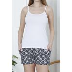Kadın Şortlu Pijama Takımı İp Askılı Pamuklu Likralı Cepli BEYAZ