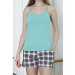 Kadın Şortlu Pijama Takımı İp Askılı Pamuklu Likralı Cepli YEŞİL