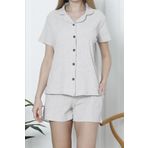 Kadın Şortlu Pijama Takımı Kısa Kollu Kaşkorse Salaş Cepli AÇIK VİZON
