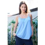 Kadın Span Karışımlı Şık Kumaş İp Askılı Önü Büzgülü Ayar Askılı T-shirt Bluz-AçıkMavi