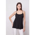 Kadın Span Karışımlı Şık Kumaş İp Askılı Önü Büzgülü Ayar Askılı T-shirt Bluz-Siyah