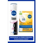 Kadın Sprey Deodorant Black&White Invisible Clear 150ml ve Yüksek Güneş Korumalı Dudak Bakım Kremi