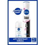 Kadın Sprey Deodorant Black&White Invisible Clear200ml ve Mini Roll-on Fresh Natural 25ml,Ter Koruma