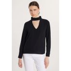Kadın Standart Fit Choker Yaka Siyah Bluz