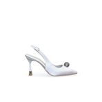 Kadın Stiletto Gümüş Saten Sivri Burun Orta Topuk Taşlı Tokalı Yeni Sezon F6178 Gümüş 40