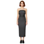 Kadın Straplez Bodycon Midi Elbise Bürümcük Dokulu Büzgülü Tasarım Esnek ve Rahat Şıklık Kaliteli-Antrasit-XL