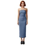 Kadın Straplez Bodycon Midi Elbise Bürümcük Dokulu Büzgülü Tasarım Esnek ve Rahat Şıklık Kaliteli-Mavi-M