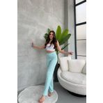 Kadın Su Yeşili Yüksek Bel Fitilli Bol Paça Günlük İnce Eşofman Altı Pijama XS